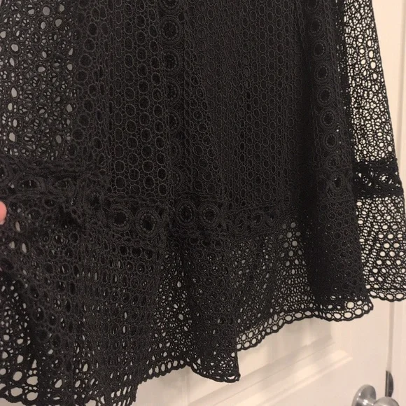 Le Château Black Eyelet Lace Midi Skirt Mesh Inset Boho Festival Size 10 - Picture 12 of 15